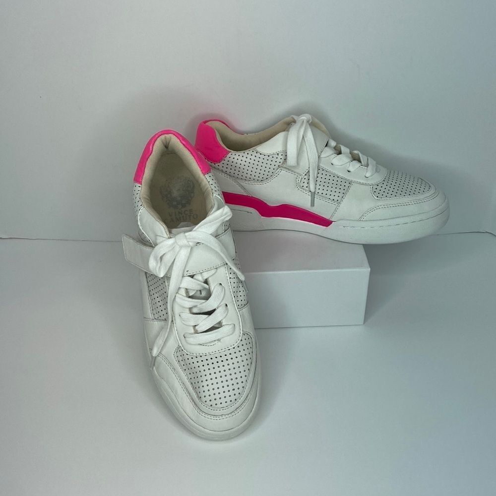 Vince Camuto Sargita Sneakers White w/Hot Pink Trim, Size-9.5